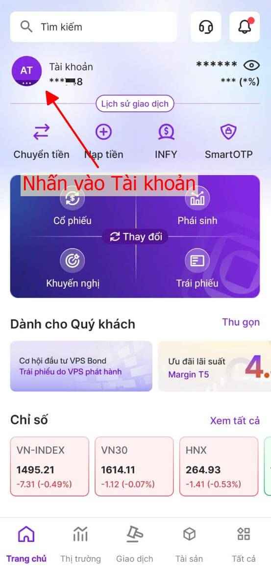 Nhấn vào Tài khoản