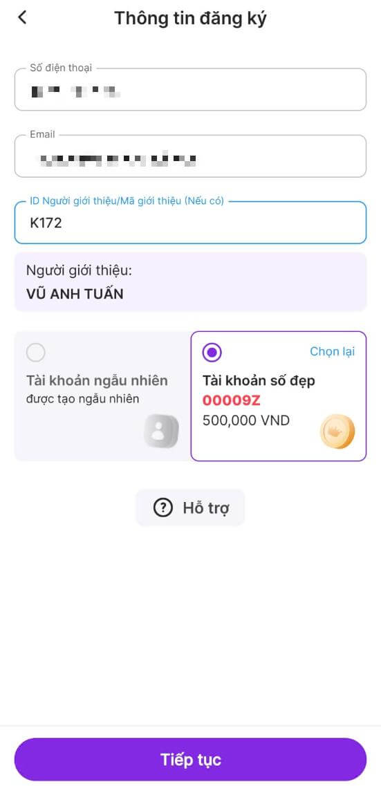 Nhập thông tin tài khoản