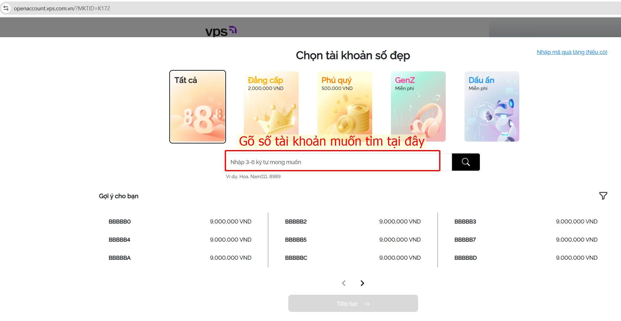 Tìm số tài khoản số đẹp