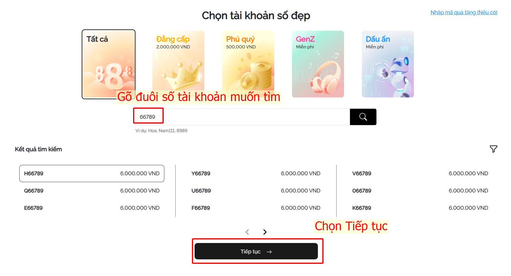 Tìm tài khoản số đẹp